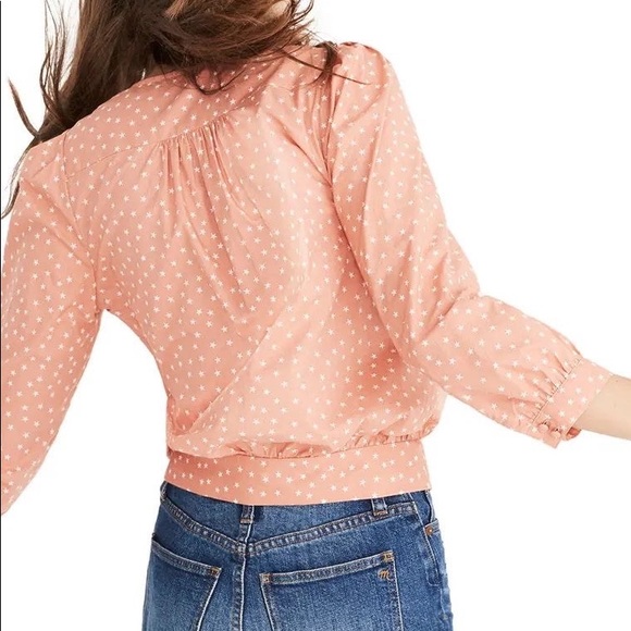 Madewell Wrap Top in Star Scatter in Size XS | Light Orange Star Print Top - Picture 2 of 16